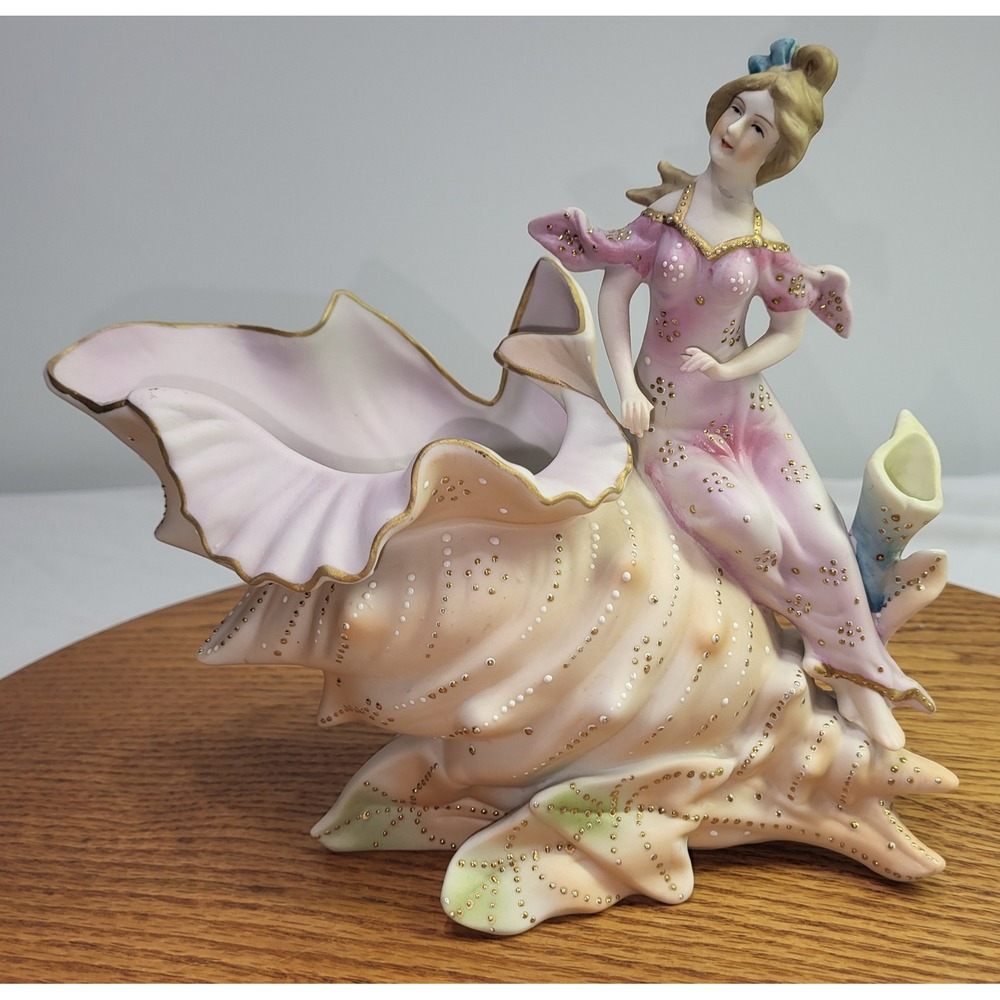 Ardalt Figurine Shell Vase Victorian Lady Pink Gold Occupied Japan Repair READ!